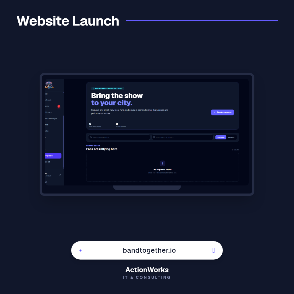 BandTogether website showcase