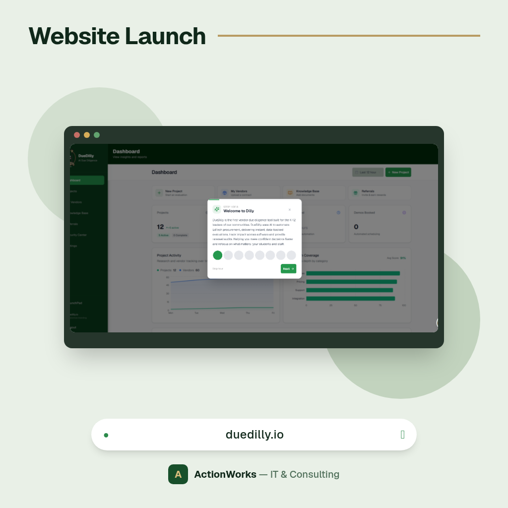 DueDilly website showcase